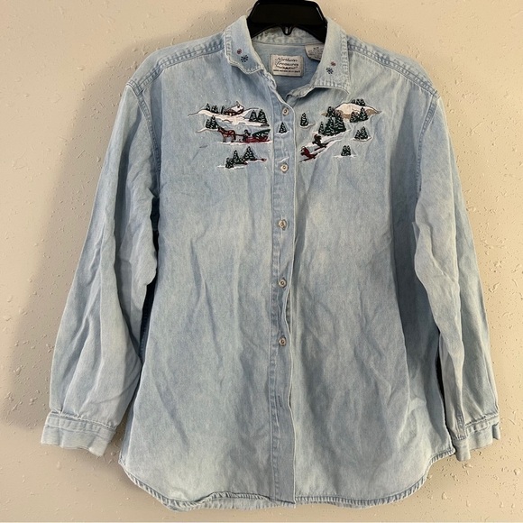 Northern Treasures Vintage Denim Button Down Christmas Winter Casual Medium - Picture 1 of 7